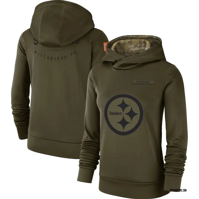 Women's Pittsburgh Steelers 2018 Salute to Service Team Logo Performance Pullover Hoodie Olive